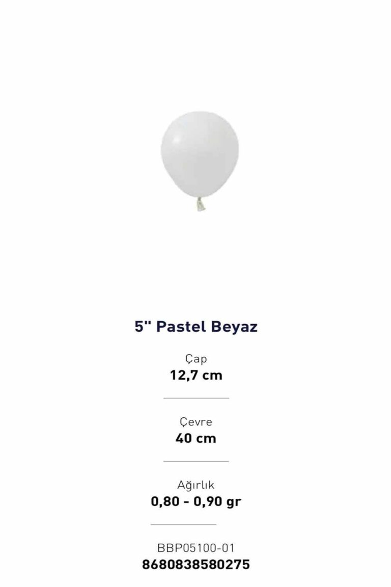 5” BEYAZ  PASTEL BALON EVİ 100'LÜ
