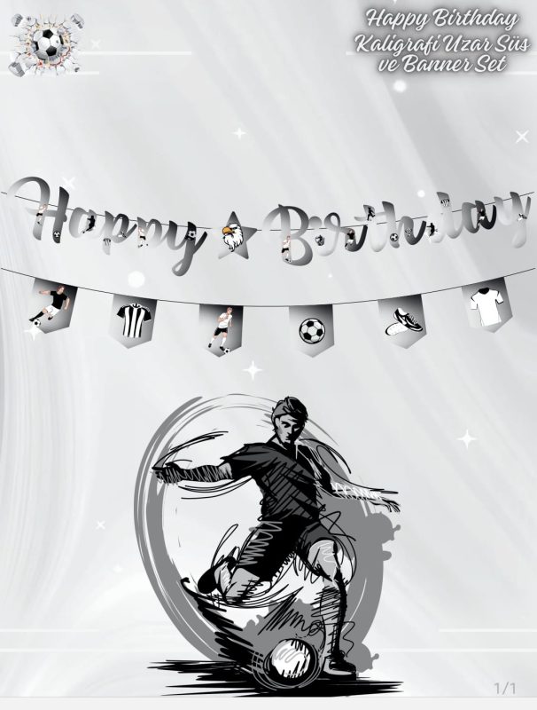 6’LI SİYAH BEYAZ  HAPPY  BİRTHDAY KALOĞRAFİ UZAR BANNER SET
