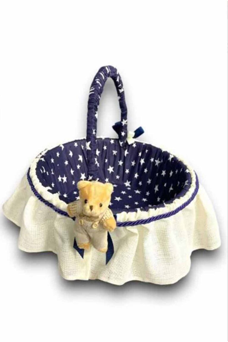 LACİVERT AYICIKLI BEBEK  SEPETİ
