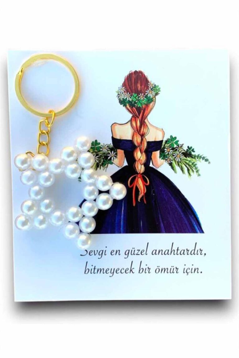 SAÇ ÖRGÜLÜ KIZ FİGÜRÜ İNCİLİ YILDIZ ANAHTARLIK