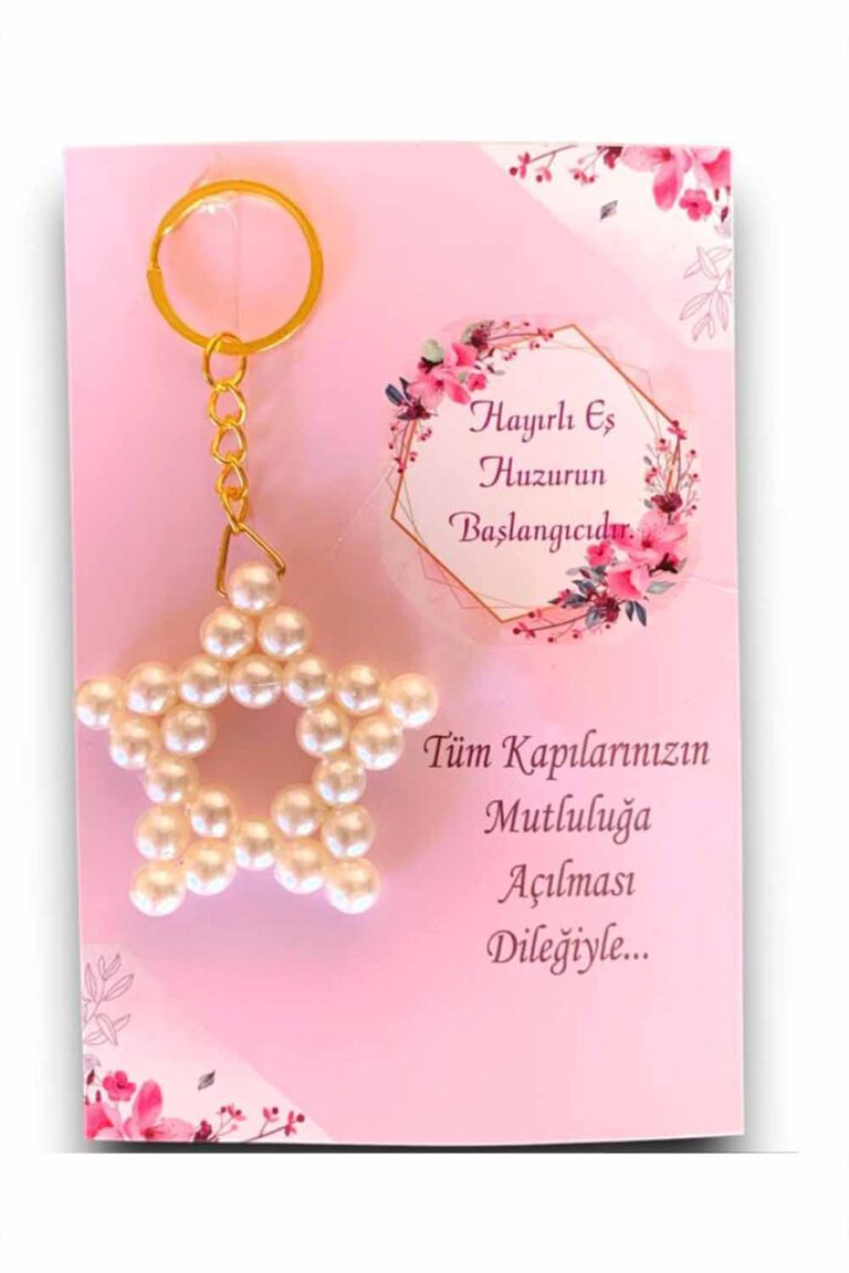 PEMBE ÇİÇEKLİ İNCİLİ YILDIZ ANAHTARLIK