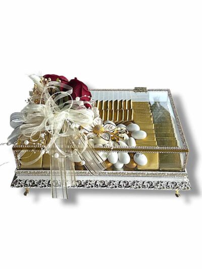 20X30 ELİT İNOX TAŞLI BEYAZ  MODEL KIZ İSTEME ÇİKOLATA KUTUSU 2 RENK